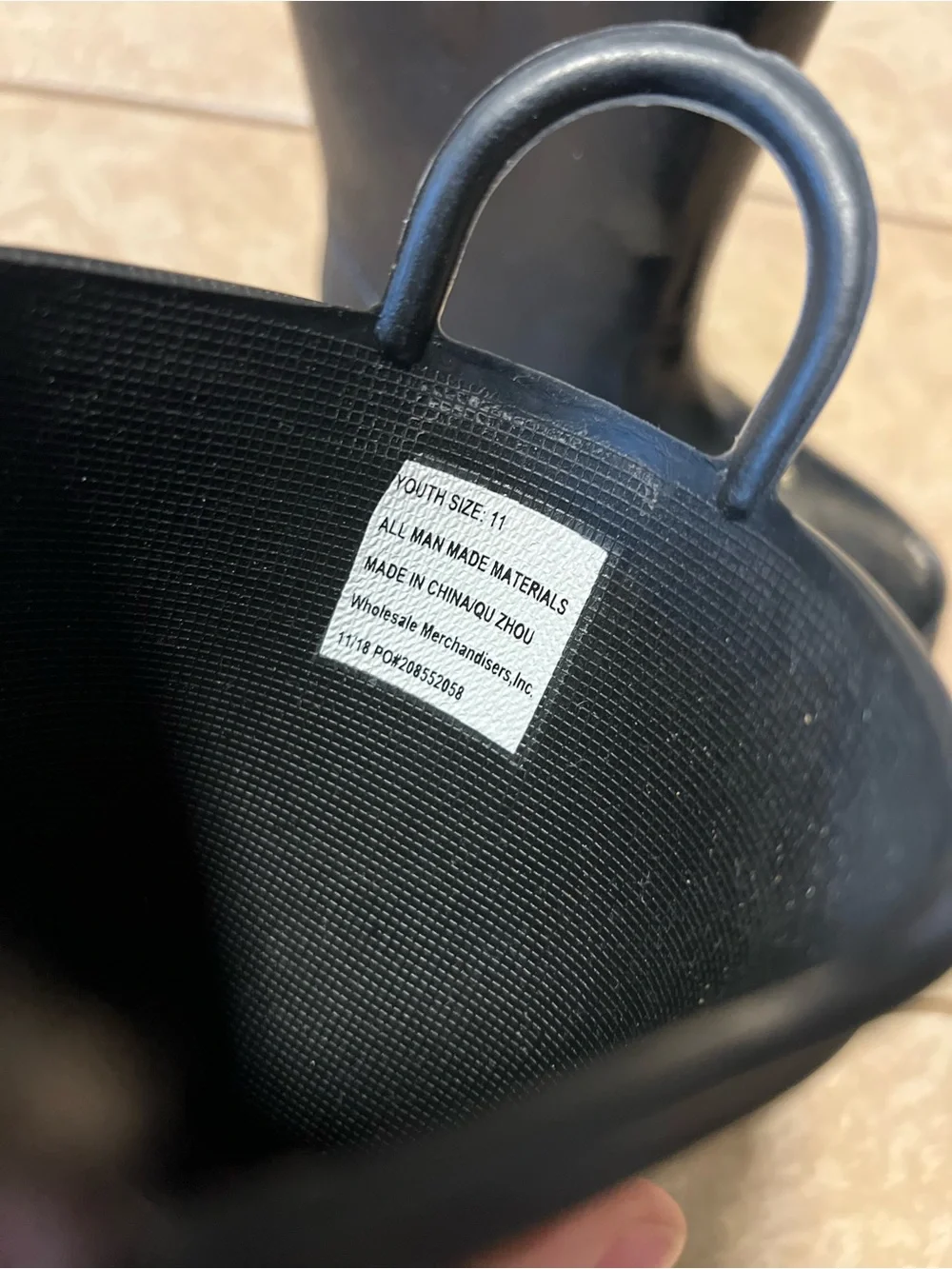 Kids Black Waterproof Rain Boots with Easy-Grab Handles